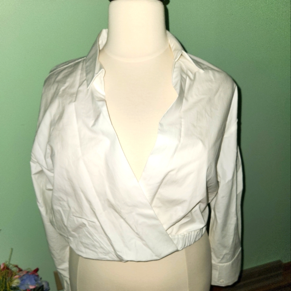Future Collective Plus Size (1x) Long Sleeve Crop Blouse Kahlana Barfield Brown